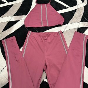 SHEIN Pink Leggings and Top Set with Gray Stripes